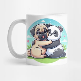 Panda and Pug Hugging Friends Mug